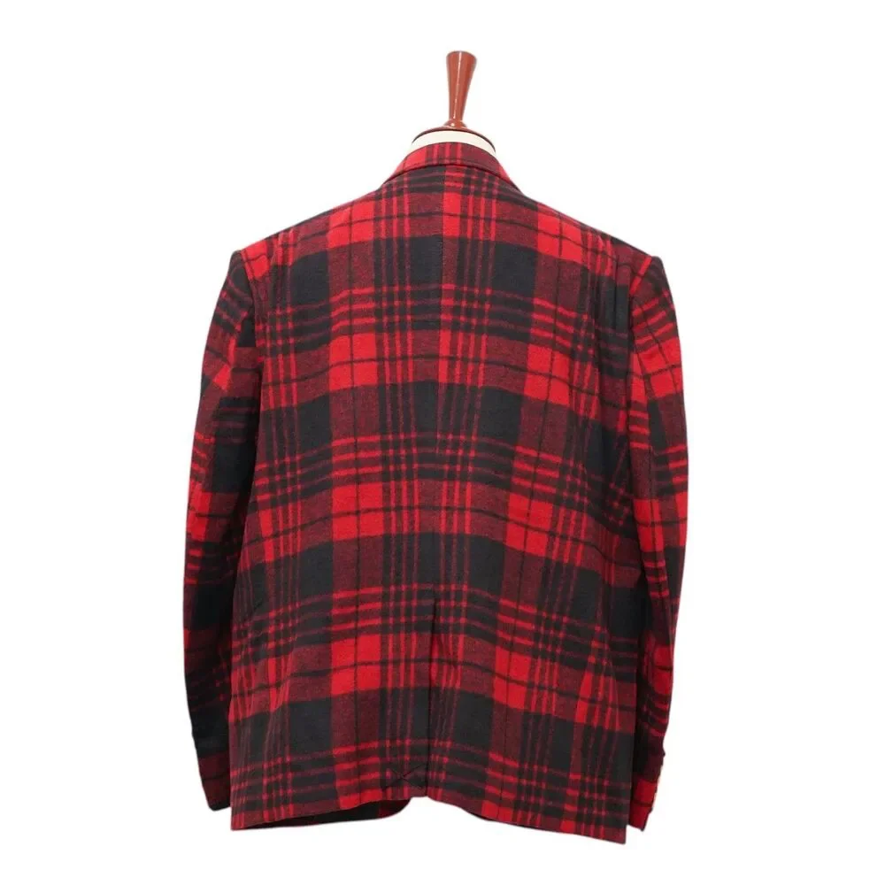 Mens 48R Red Black Plaid Check Wool Blazer Sport Coat Wedding Formal Party